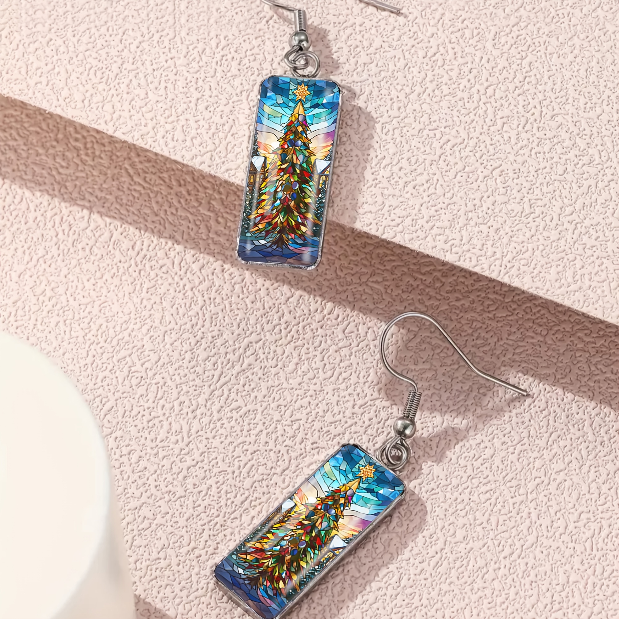 Fanny Stained-glass Window Christmas Tree Pattern Drop Earrings